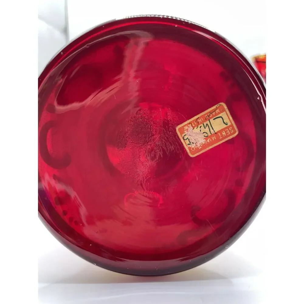 Vintage RED Tre Fuochi Murano Venetian Glass Aperitif Set gold Plated Italy